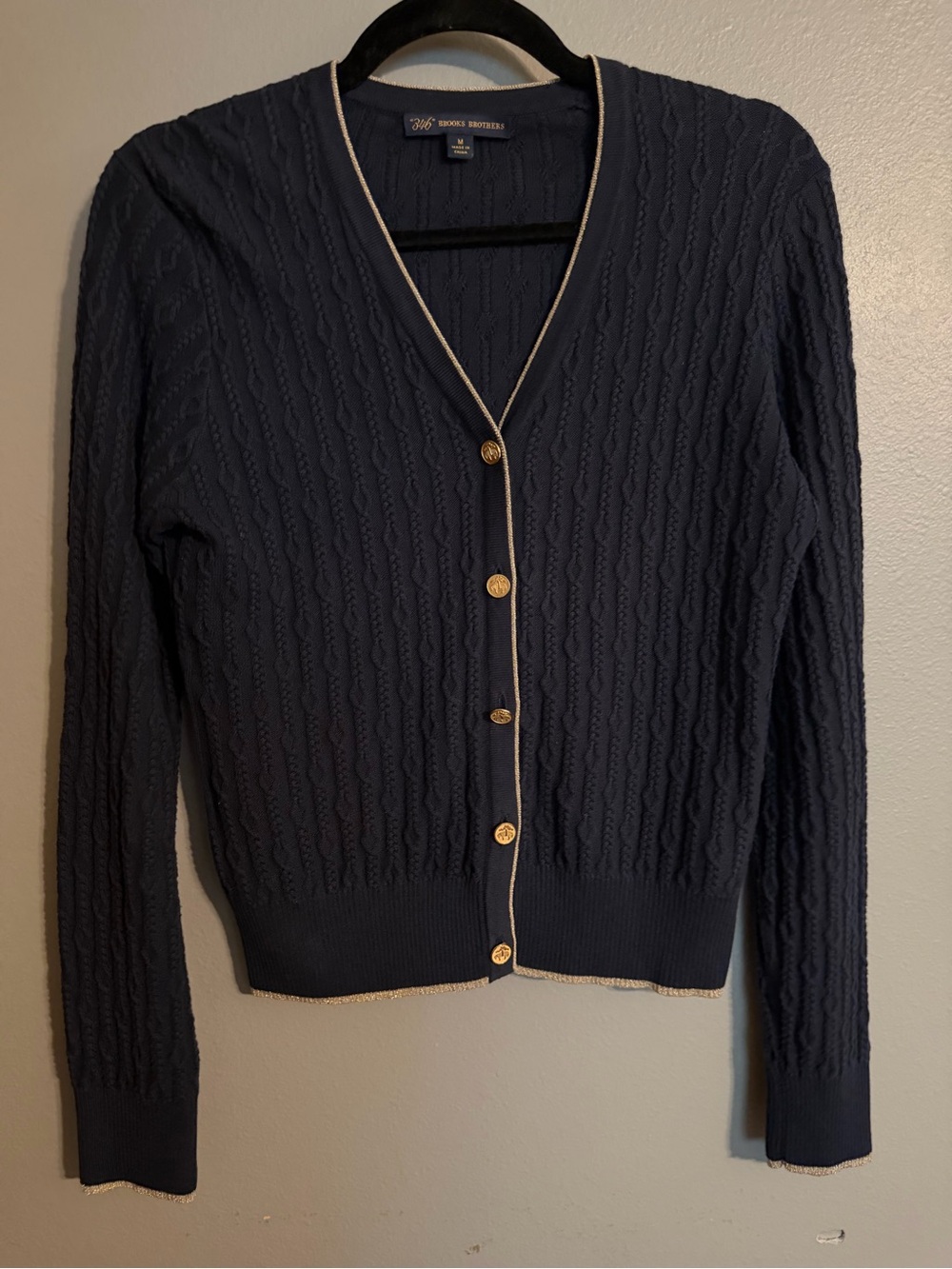 Brooks Brothers Navy Cardigan with Gold Trim